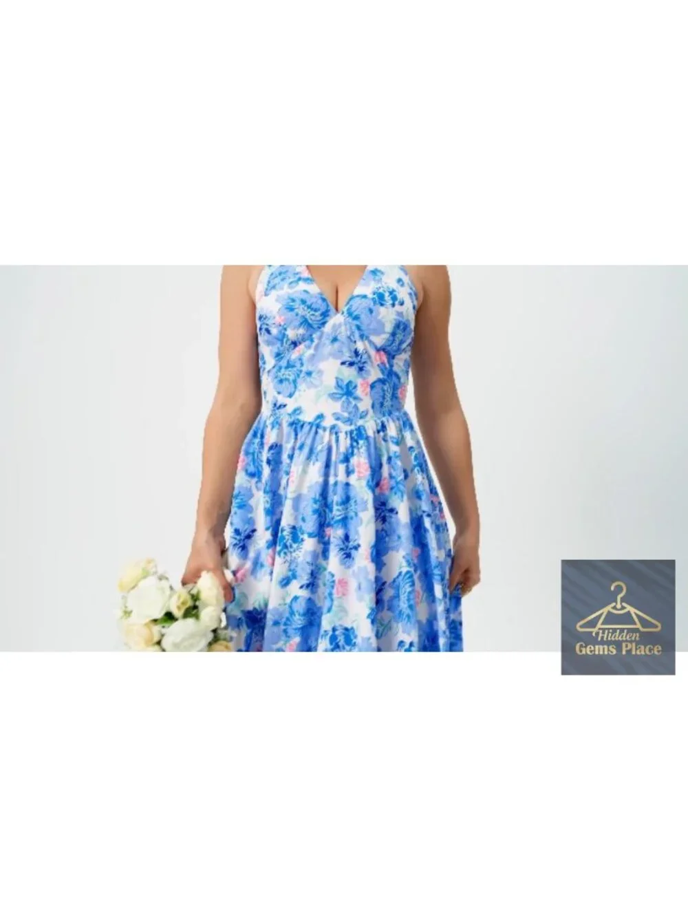 Women's Gingham Halter Corset Midi Dress Summer Floral V Neck Smocked Sundress
